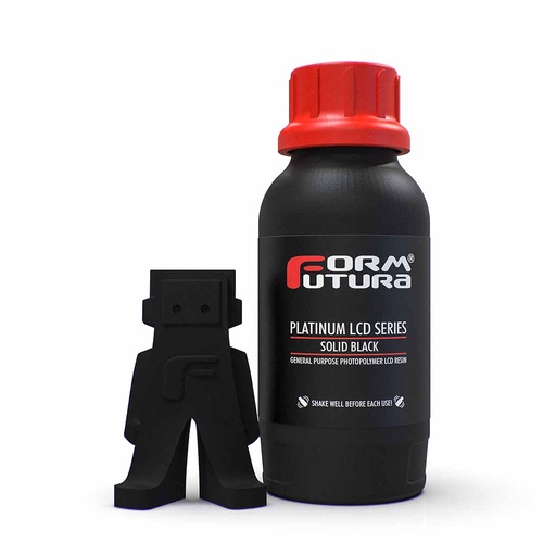 FormFutura Platinum LCD Series general purpose photopolymer resin bottle with a printed figure